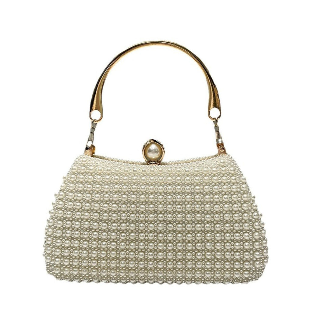 Pearl-Embellished Vintage-Inspired Beaded Box Bag Evening Clutch with Gold Accents (MAC248)