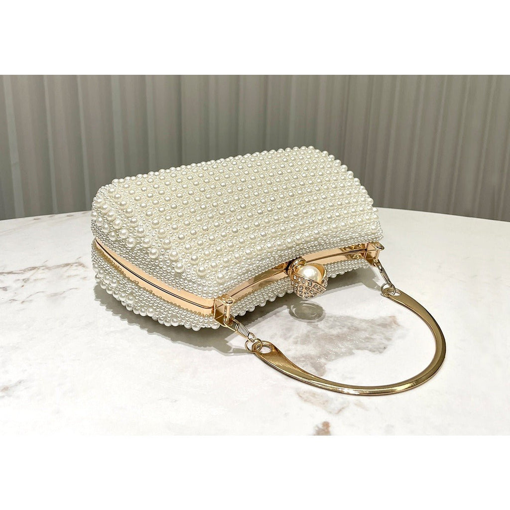 Pearl-Embellished Vintage-Inspired Beaded Box Bag Evening Clutch with Gold Accents (MAC248)