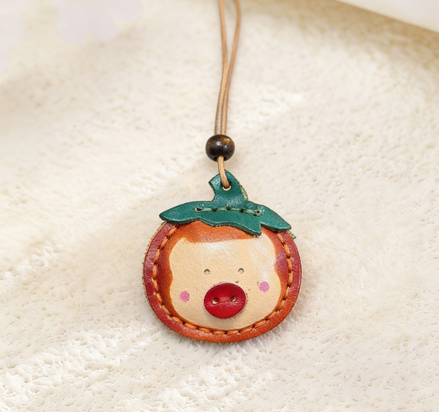Handmade Carved Pig Leather Keychain
