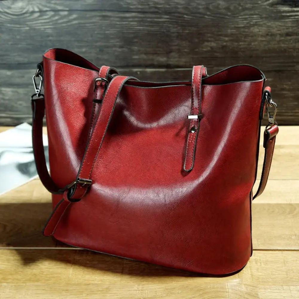 Vintage Oil Wax Leather Tote and Shoulder Bag