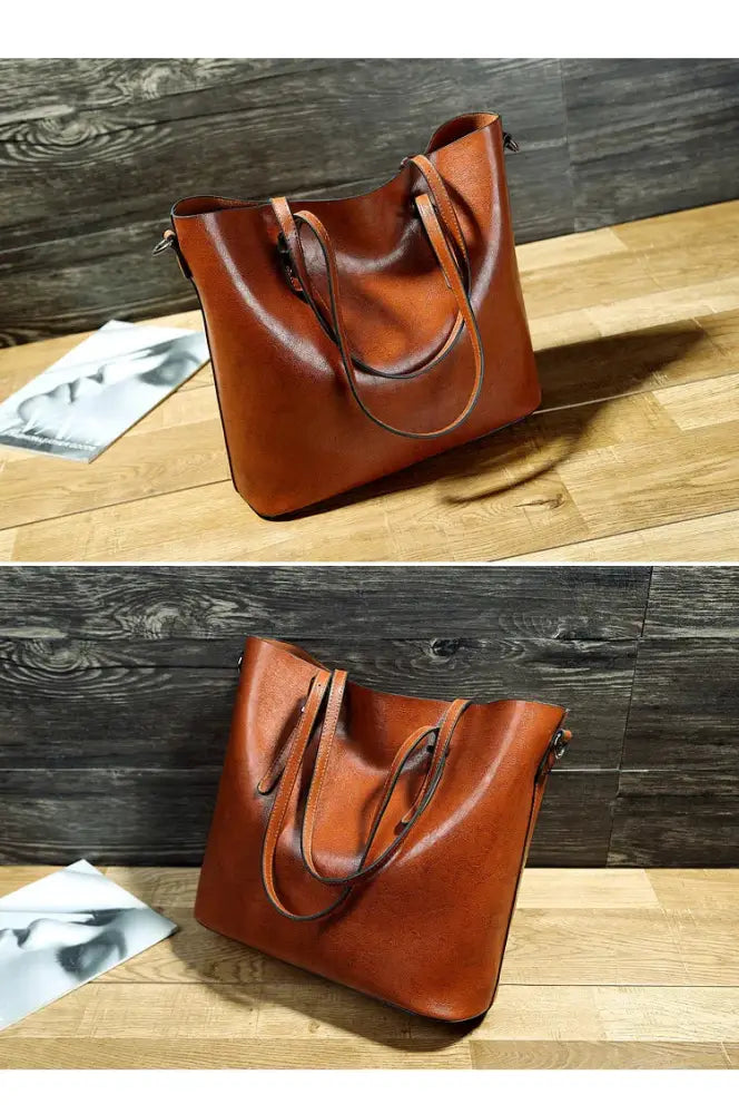Vintage Oil Wax Leather Tote and Shoulder Bag