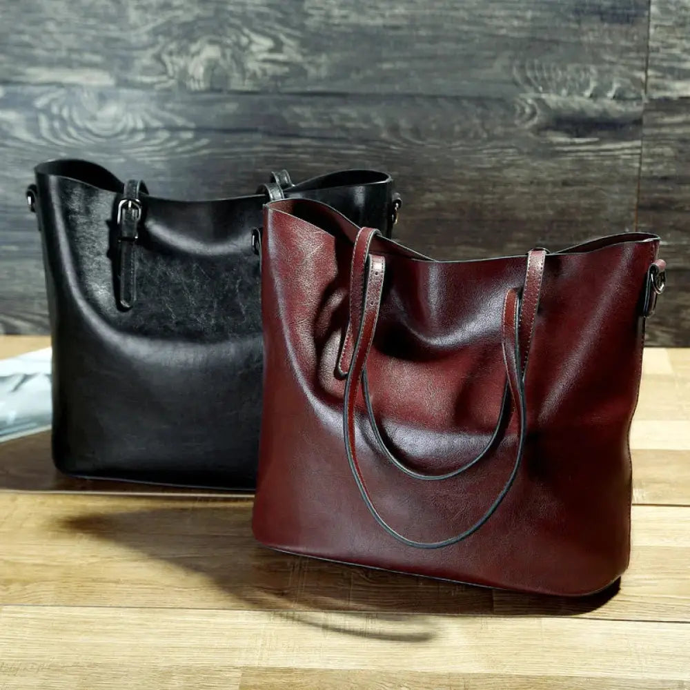 Vintage Oil Wax Leather Tote and Shoulder Bag