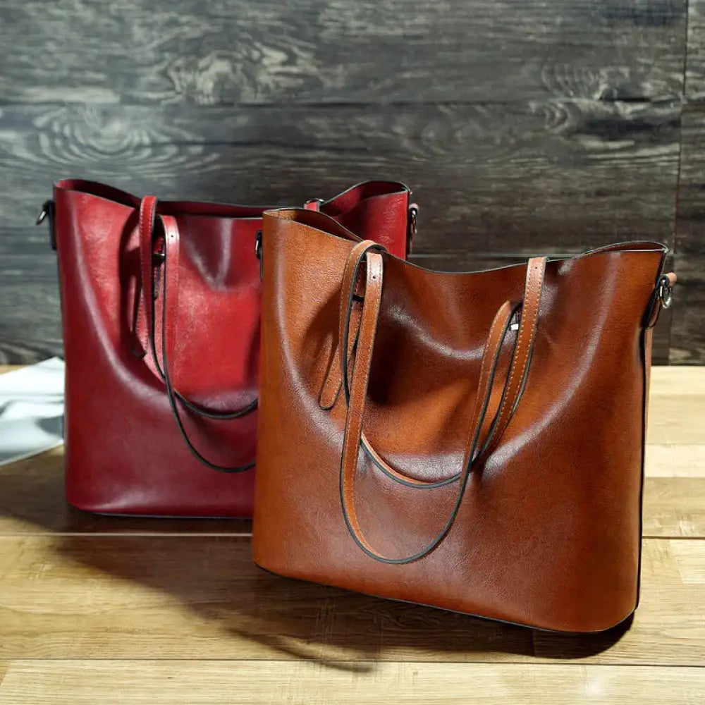 Vintage Oil Wax Leather Tote and Shoulder Bag