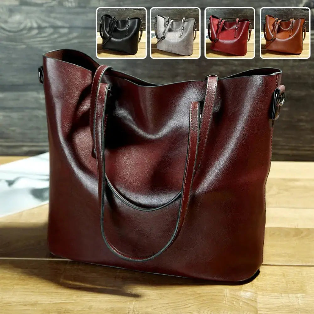 Vintage Oil Wax Leather Tote and Shoulder Bag