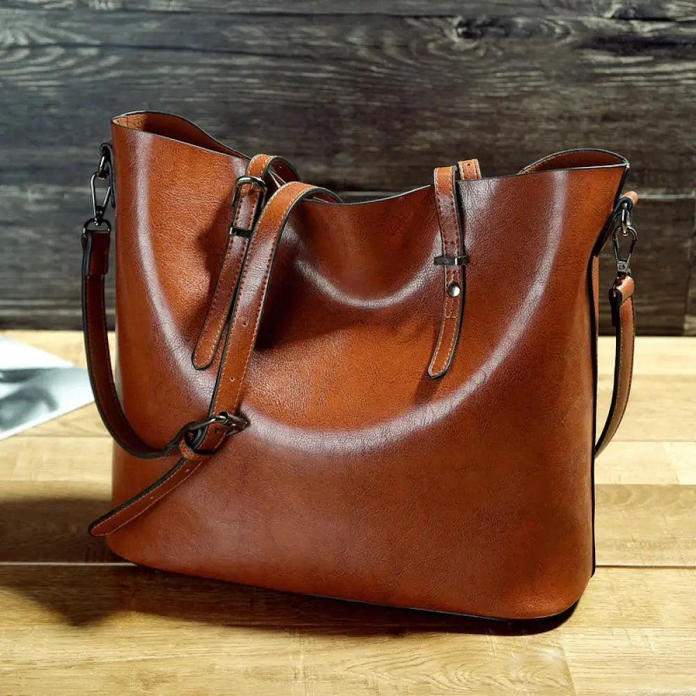 Vintage Oil Wax Leather Tote and Shoulder Bag