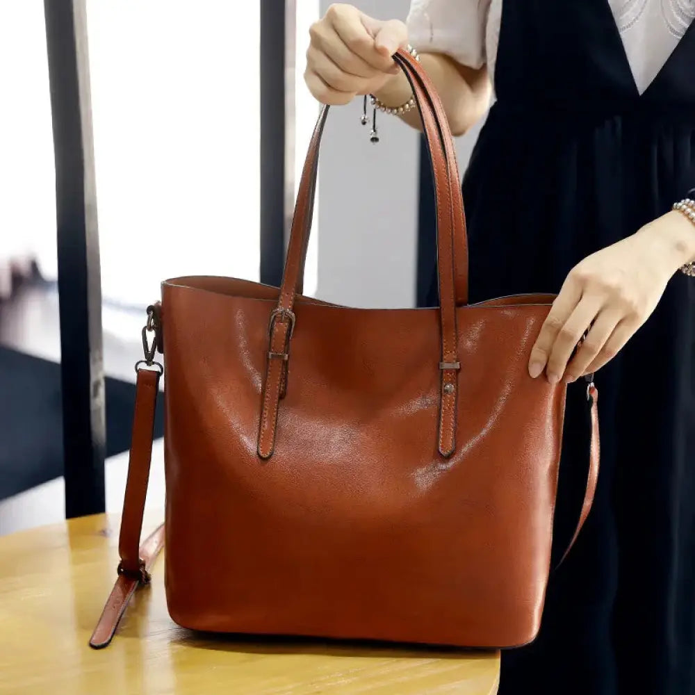 Vintage Oil Wax Leather Tote and Shoulder Bag