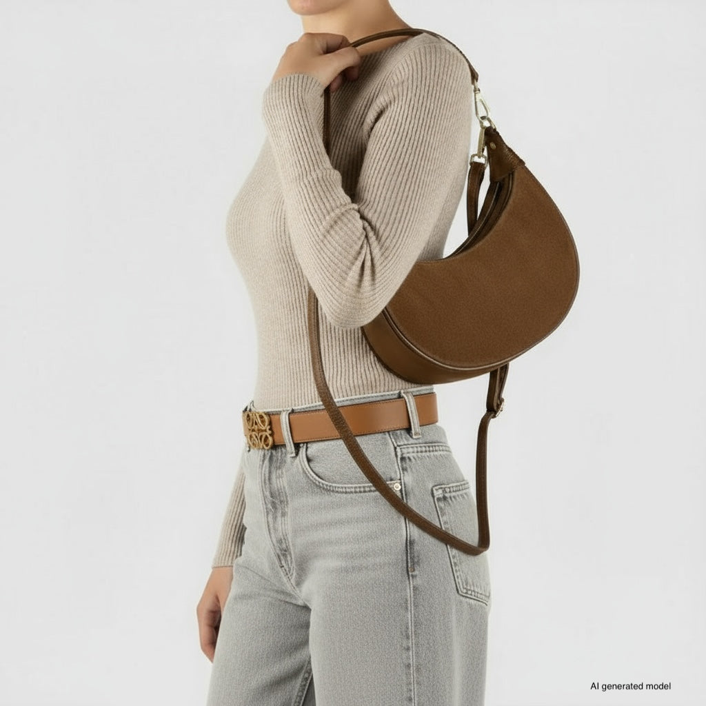 Italian Genuine Suede & Full-Grain Leather Shoulder Bag | Arezzo