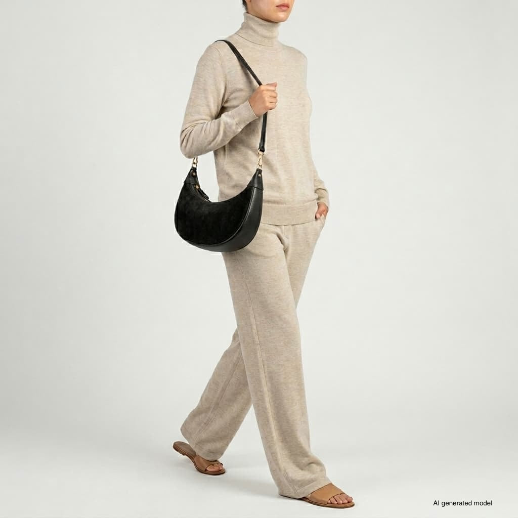Italian Genuine Suede & Full-Grain Leather Shoulder Bag | Arezzo
