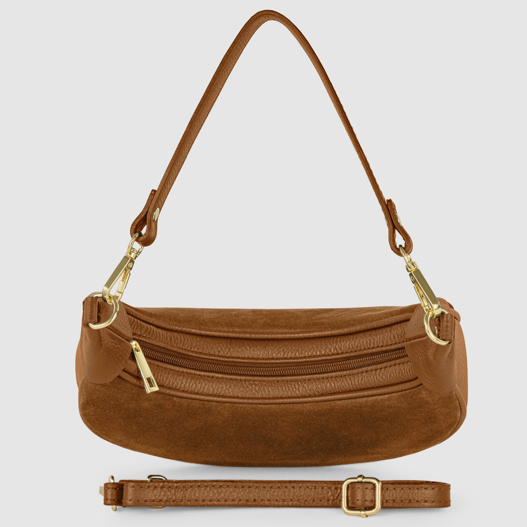 Italian Genuine Suede & Full-Grain Leather Shoulder Bag | Arezzo