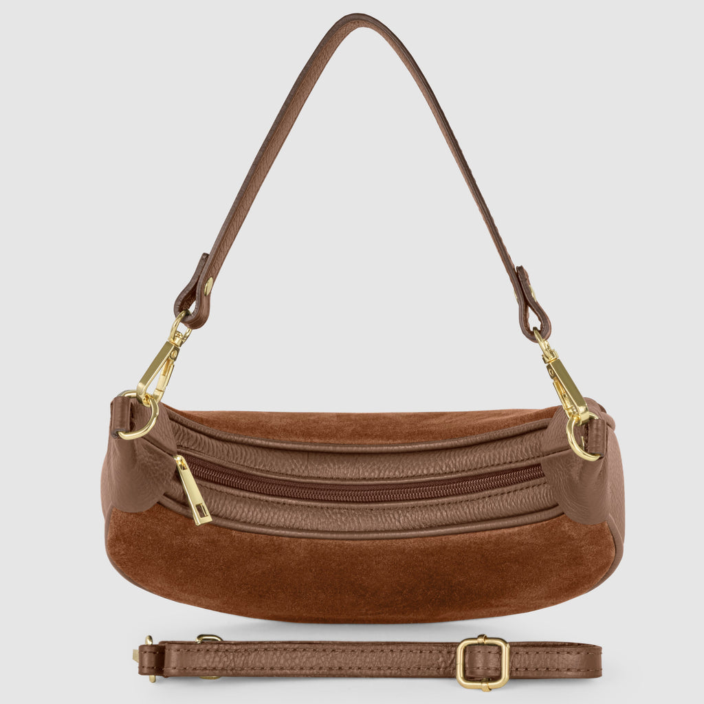 Italian Genuine Suede & Full-Grain Leather Shoulder Bag | Arezzo