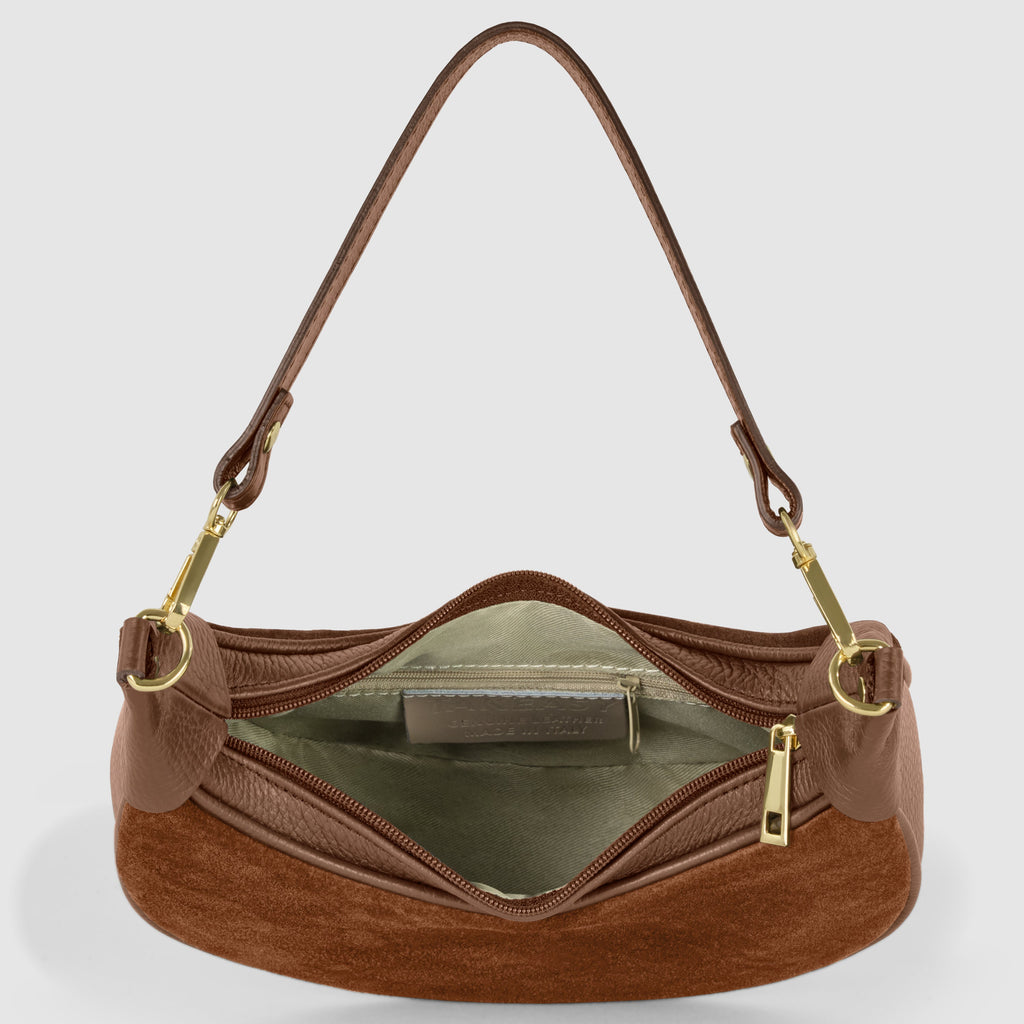 Italian Genuine Suede & Full-Grain Leather Shoulder Bag | Arezzo