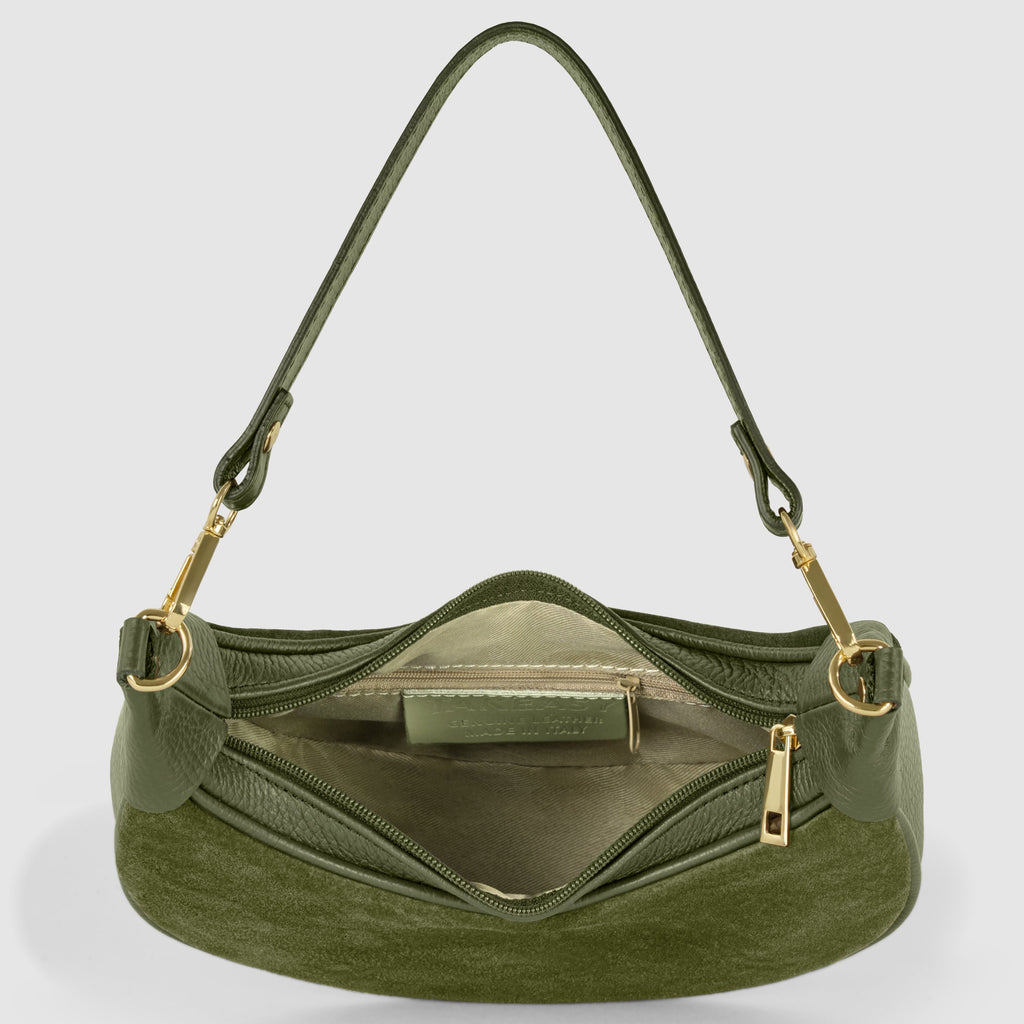 Italian Genuine Suede & Full-Grain Leather Shoulder Bag | Arezzo